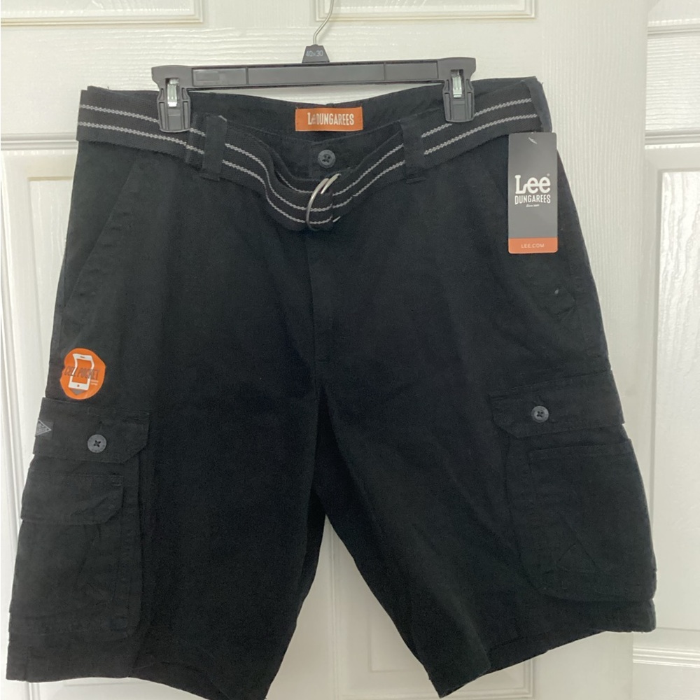 Lee Men's Dungarees Belted Wyoming Black Cargo Shorts size 36 NWT